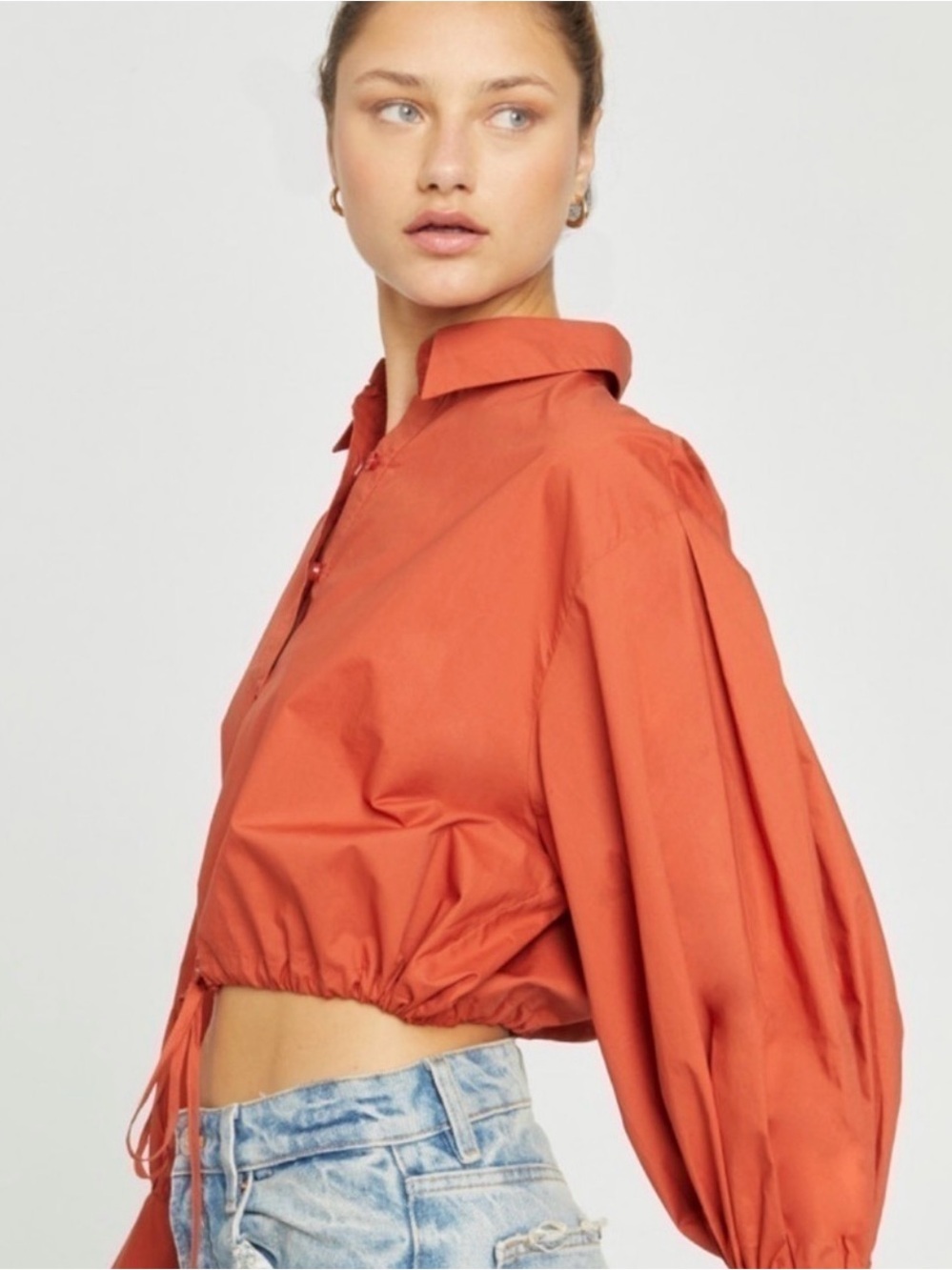 Sans Souci Cropped Button-Front Shirt in Orange N0079